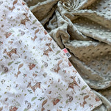 Minky blanket, forest animals, olive green