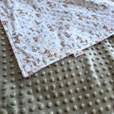 Minky blanket, forest animals, olive green